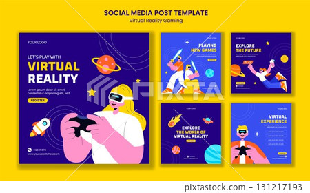 Creative Illustration of Virtual Reality Gaming Cartoon Templates Background for Social Media Post 131217193