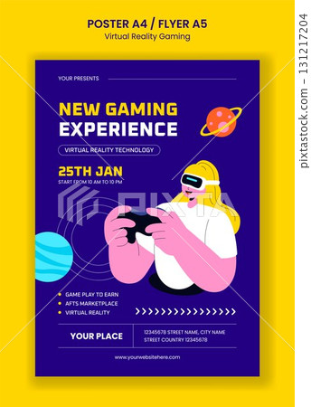 Flyer Illustration Featuring Virtual Reality Gaming Cartoon Hand-Drawn Templates Background 131217204