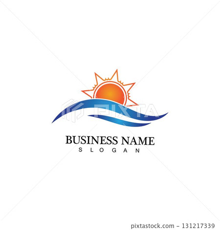 Water wave and sun icon vector illustration design logo 131217339