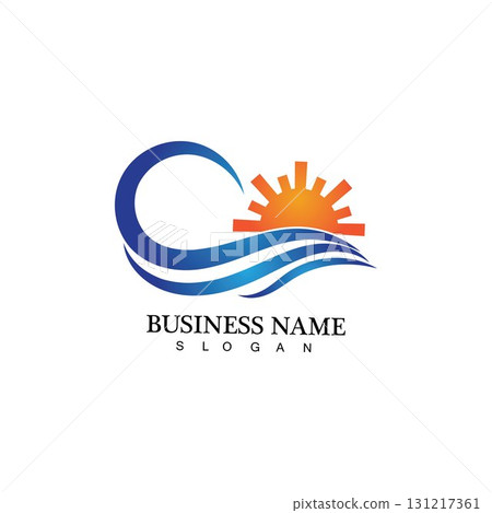 Water wave and sun icon vector illustration design logo 131217361