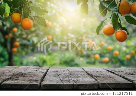 empty wooden, blurred background garden in the morning, summer 131217511
