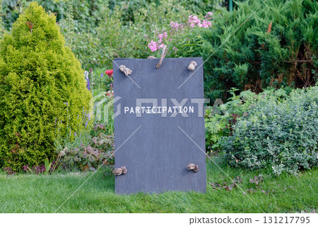 PARTICIPATION concept letters. Copy space. PARTICIPATION word written on Slate sign PARTICIPATION concept letters. Copy space. PARTICIPATION word written on Slate sign 131217795