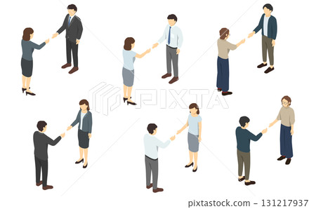 等距插圖：一群穿著西裝的男人和女人握手 131217937