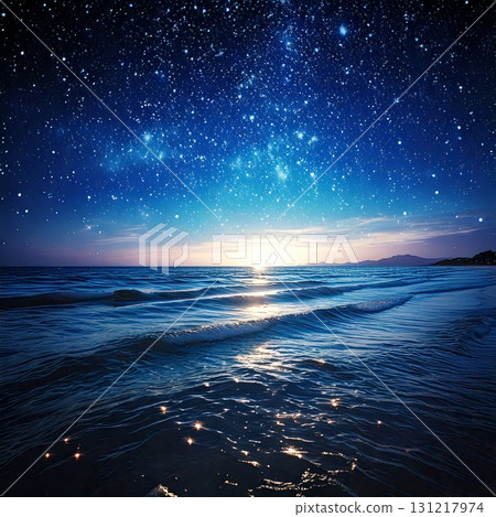 溫柔的海浪和閃耀的星光的夜景藝術 131217974