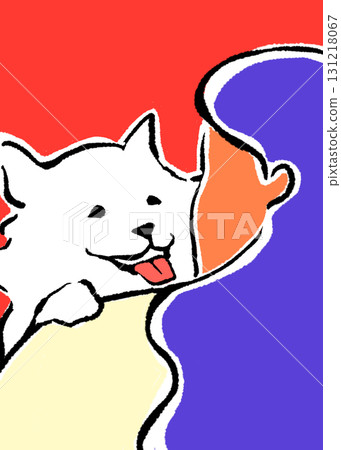 一個人和一隻白狗的簡單插圖 - 與寵物一起生活 131218067
