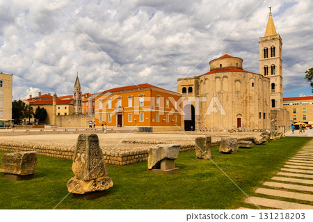 Remains of Roman forum in Zadar with church of St. Donatus 131218203