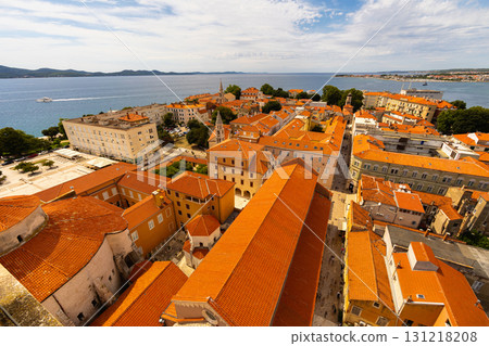 Panoramic view of Roman Forum from Bell Tower of St. Anastasia Cathedral in Zadar, Croatia 131218208