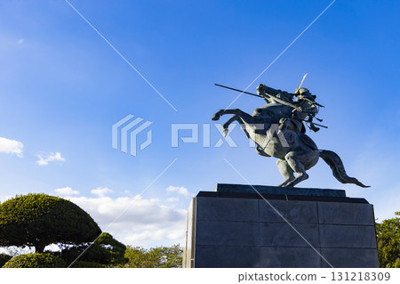 Kasuga Castle Park in Yamagata City and the equestrian statue of Mogami Yoshiaki 131218309