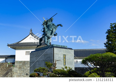Kasuga Castle Park in Yamagata City and the equestrian statue of Mogami Yoshiaki 131218311