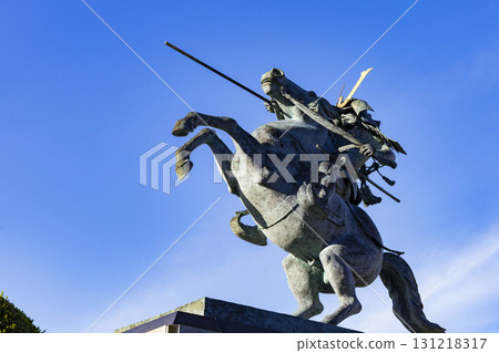 Kasuga Castle Park in Yamagata City and the equestrian statue of Mogami Yoshiaki 131218317