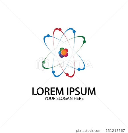 Atom icon. Vector illustration. Symbol of science, education, nuclear physics, scientific research. Three electrons rotate in orbits around atomic nucleus. Concept of elementary particles design. Atom icon. Vector illustration. Symbol of science, education, nuclear physics, scientific research. Three electrons rotate in orbits around atomic nucleus. Concept of elementary particles design. 131218367
