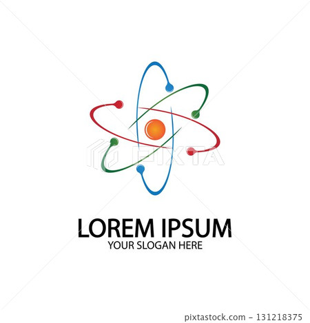 Atom icon. Vector illustration. Symbol of science, education, nuclear physics, scientific research. Three electrons rotate in orbits around atomic nucleus. Concept of elementary particles design. Atom icon. Vector illustration. Symbol of science, education, nuclear physics, scientific research. Three electrons rotate in orbits around atomic nucleus. Concept of elementary particles design. 131218375