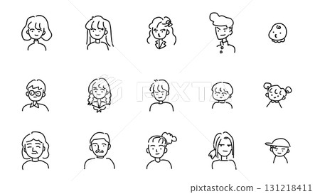 Hand drawn people profile set, simple line art icons 131218411