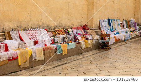 Knitted souvenirs at street market, Zadar Knitted souvenirs at street market, Zadar 131218460