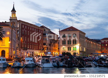 Skyline of city Split and harbour in Evening 131218571