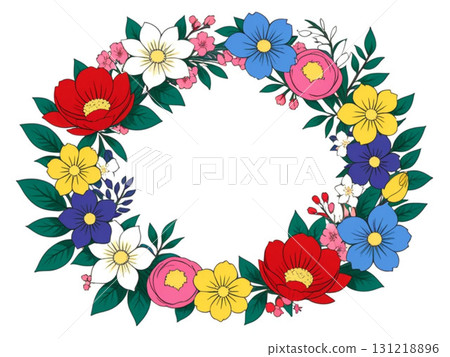 Colorful flower wreath 131218896