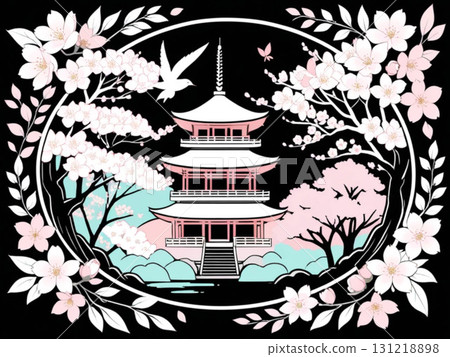 春天城堡色彩豐富的插畫設計 131218898