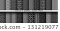 Geometric set of seamless black and gray patterns. Simple vector graphics 131219077
