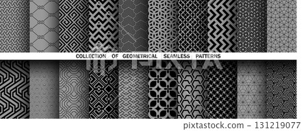 Geometric set of seamless black and gray patterns. Simple vector graphics Geometric set of seamless black and gray patterns. Simple vector graphics 131219077