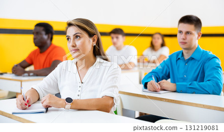 Woman attending lecture in taxi training school Woman attending lecture in taxi training school 131219081