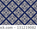 Wallpaper in the style of Baroque. Dark blue and golden floral ornament. Seamless vector background. Graphic pattern for fabric, wallpaper, packaging. Ornate Damask flower illustration 131219082