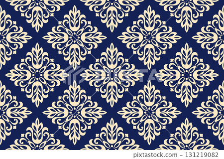 Wallpaper in the style of Baroque. Dark blue and golden floral ornament. Seamless vector background. Graphic pattern for fabric, wallpaper, packaging. Ornate Damask flower illustration Wallpaper in the style of Baroque. Dark blue and golden floral ornament. Seamless vector background. Graphic pattern for fabric, wallpaper, packaging. Ornate Damask flower illustration 131219082