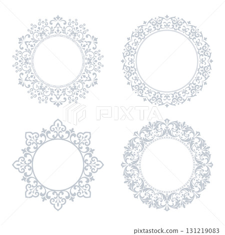 Set of decorative frames Elegant vector element for design in Eastern style, place for text. Floral gray and white borders. Lace illustration for invitations and greeting cards 131219083