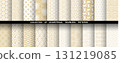 Geometric set of seamless golden and white patterns. Simple vector graphics 131219085