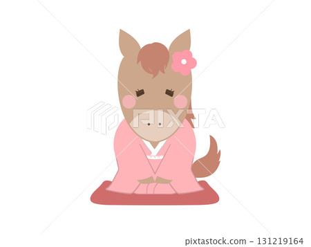 Illustration of a cute pink horse in Japanese clothing (pink) 131219164