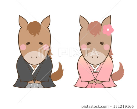 穿著日式服裝的可愛馬匹插圖集(無墊子) 穿著日式服裝的可愛馬匹插圖集(無墊子) 131219166