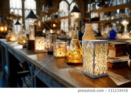 Intricate 3D printed objects illuminated in high tech lab setting Intricate 3D printed objects illuminated in high tech lab setting 131219438