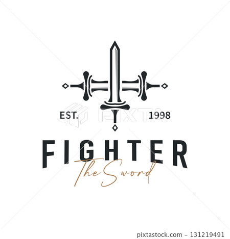 Sword logo design with simple black silhouette knight weapon concept templet illustration symbol icon Sword logo design with simple black silhouette knight weapon concept templet illustration symbol icon 131219491