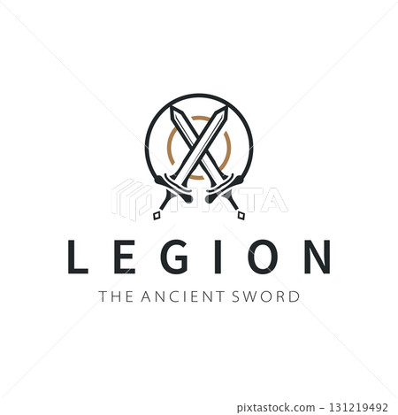 Sword logo design with simple black silhouette knight weapon concept templet illustration symbol icon 131219492