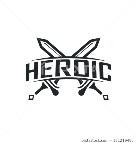 Sword logo design with simple black silhouette knight weapon concept templet illustration symbol icon 131219493