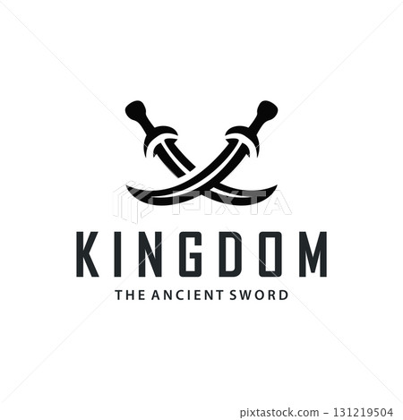 Sword logo design with simple black silhouette knight weapon concept templet illustration symbol icon 131219504