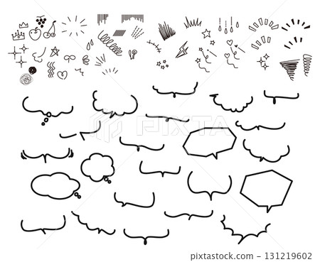 一組手繪的氣泡和裝飾，黑色，粗線 131219602