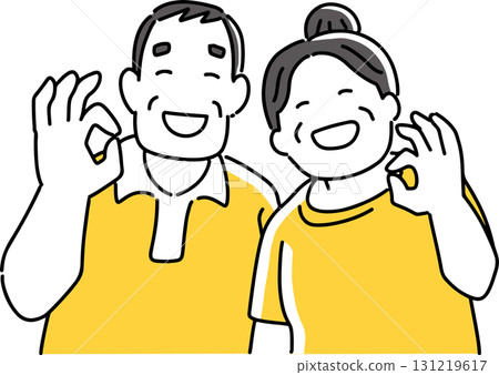 Elderly couple making an OK pose Elderly couple making an OK pose 131219617