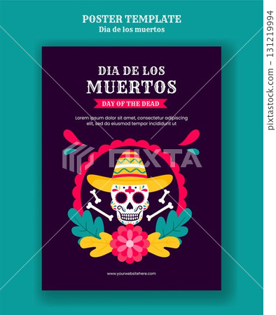 Dia de los Muertos Vertical Poster Flat Cartoon Hand Drawn Template Background 131219994