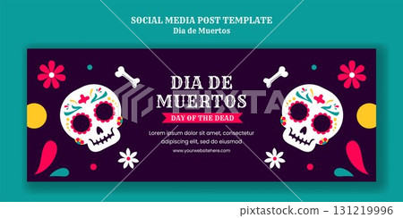 Flat Cartoon Hand Drawn Cover Template for Dia de los Muertos Illustration Flat Cartoon Hand Drawn Cover Template for Dia de los Muertos Illustration 131219996