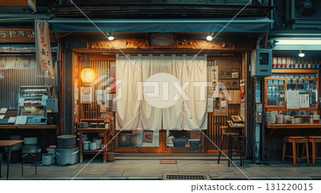 Traditional Japanese Restaurant Entrance with Draped White Curtain 131220015
