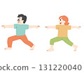 Hand-drawn illustration of men and women doing hero pose 2 in yoga 131220040
