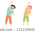 Hand-drawn illustration of a man and woman doing radio calisthenics 131220042