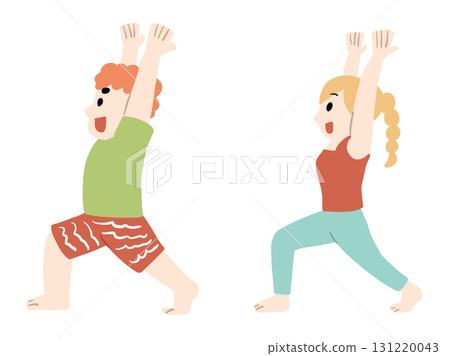 Hand-drawn illustration of men and women doing hero pose 1 in yoga 131220043