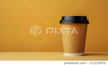 Brown Coffee Cup on Yellow Background with Modern Minimalist Style Brown Coffee Cup on Yellow Background with Modern Minimalist Style 131220058
