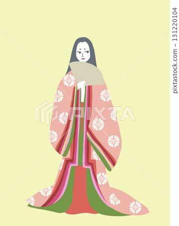 Woman in twelve-layered kimono with background 131220104
