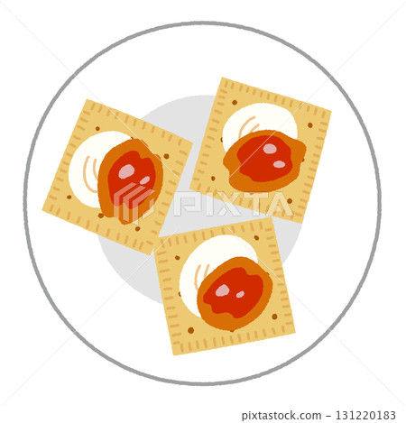 Illustration of a cracker with jam and cream Illustration of a cracker with jam and cream 131220183