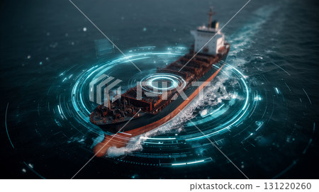 Visuals that combine a logistics ship at sea with digital technology Visuals that combine a logistics ship at sea with digital technology 131220260