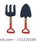 Illustration of a Gardening Fork and Shovel 131220280