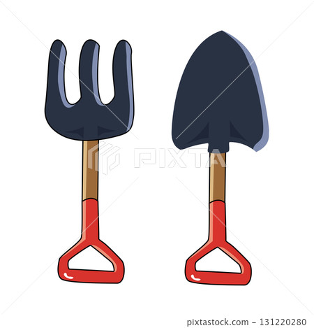 Illustration of a Gardening Fork and Shovel 131220280