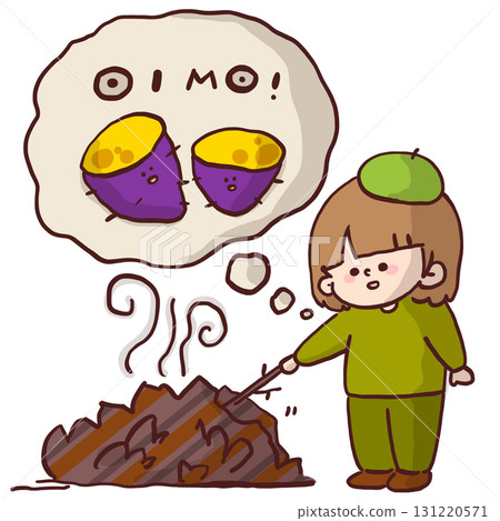 一個孩子用樹枝撥弄一堆落葉,迫不及待想吃烤地瓜 一個孩子用樹枝撥弄一堆落葉,迫不及待想吃烤地瓜 131220571